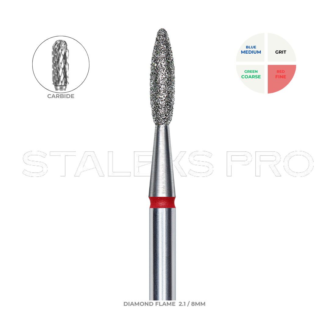 Staleks PRO Diamond Drill Bit | Flame RED |  2.1 mm/8 mm | FINE | FA10R021/8