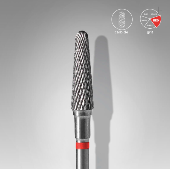 Staleks Carbide nail drill bit, "frustum" red | head diameter 4 mm / working part 13 mm
