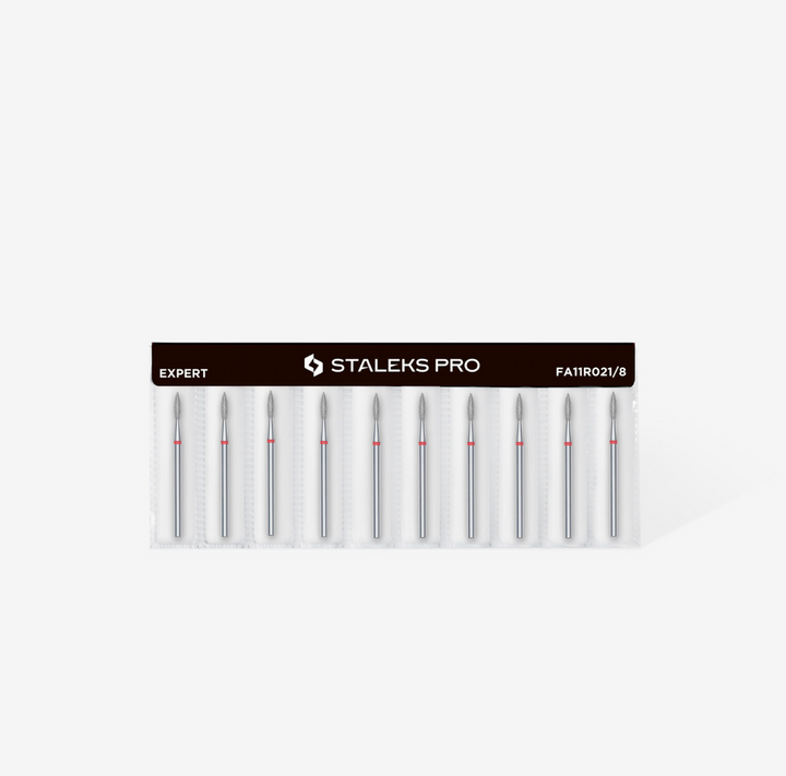 Staleks PRO Diamond Drill Bit | Flame RED |  2.1  mm/8 mm | FINE | FA11R021/8