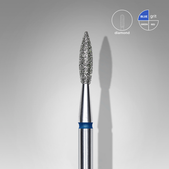 Staleks PRO Diamond Drill Bit | Pointed Flame BLUE |  2.1 mm/8 mm | MEDIUM | FA11B021/8
