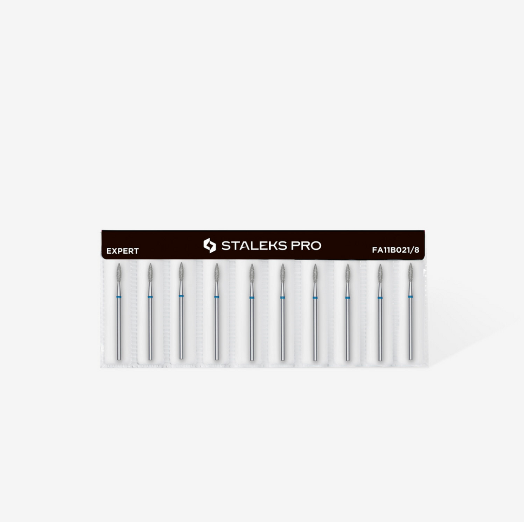 Staleks PRO Diamond Drill Bit | Pointed Flame BLUE |  2.1 mm/8 mm | MEDIUM | FA11B021/8