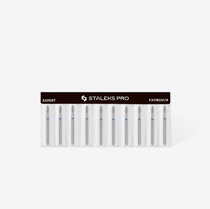 Staleks PRO Diamond Drill Bit | Pointed Flame BLUE |  2.1 mm/8 mm | MEDIUM | FA11B021/8