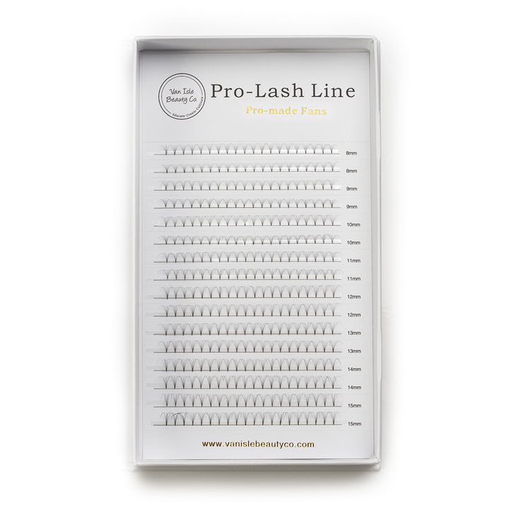 320-count tray of 6D lash fans in mixed lengths for volume lash sets