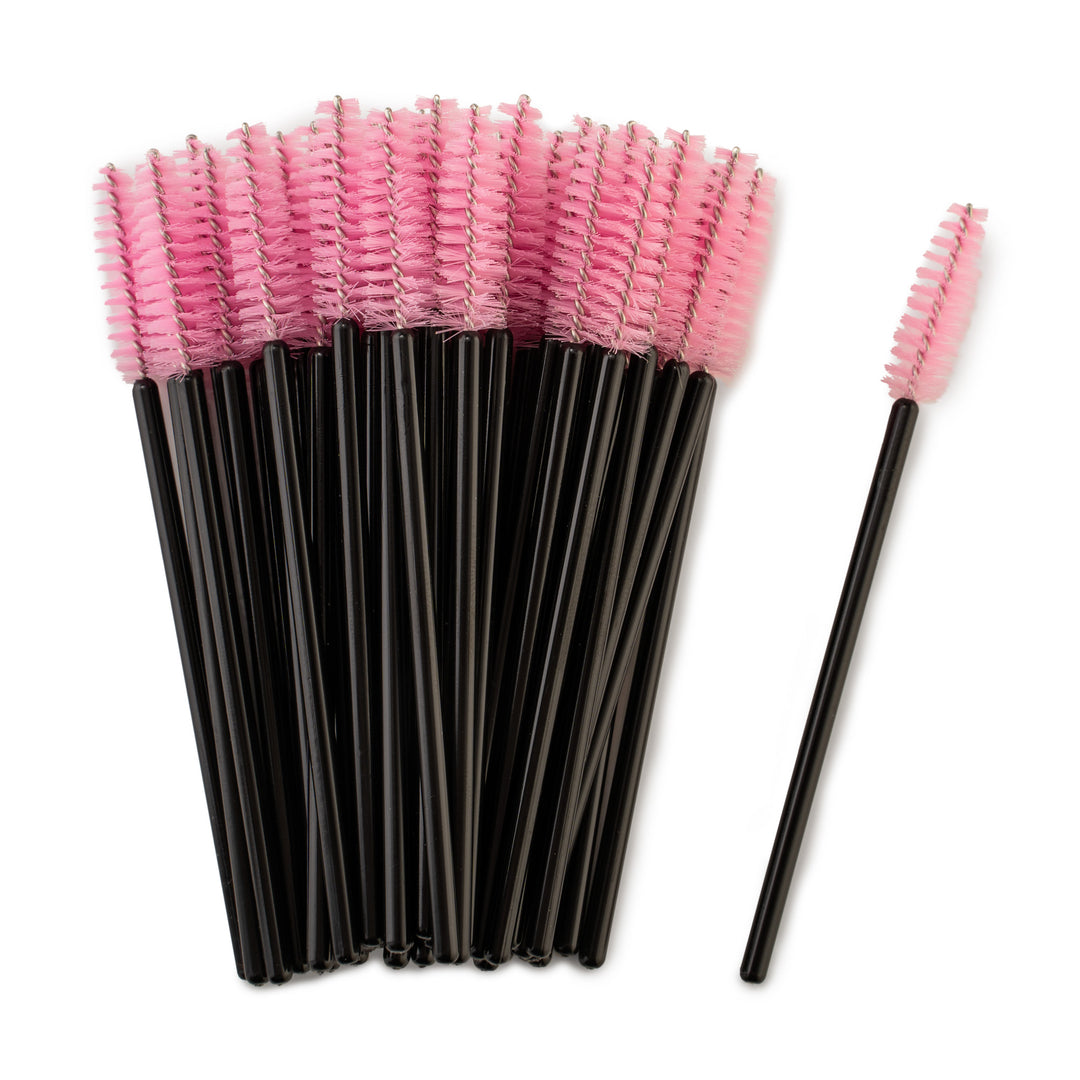 Pink and black mascara wands for lash extensions and brow treatments