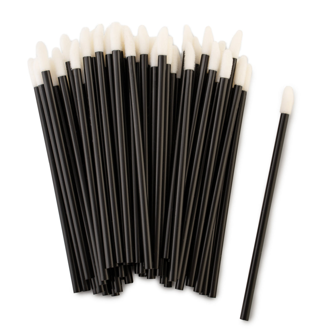 Black Lint-free lip wands for lash extensions, brow laminations, and precise product application – 50 pack disposable applicators