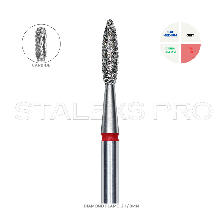 Staleks PRO Diamond Drill Bit | Flame RED |  2.1 mm/8 mm | FINE