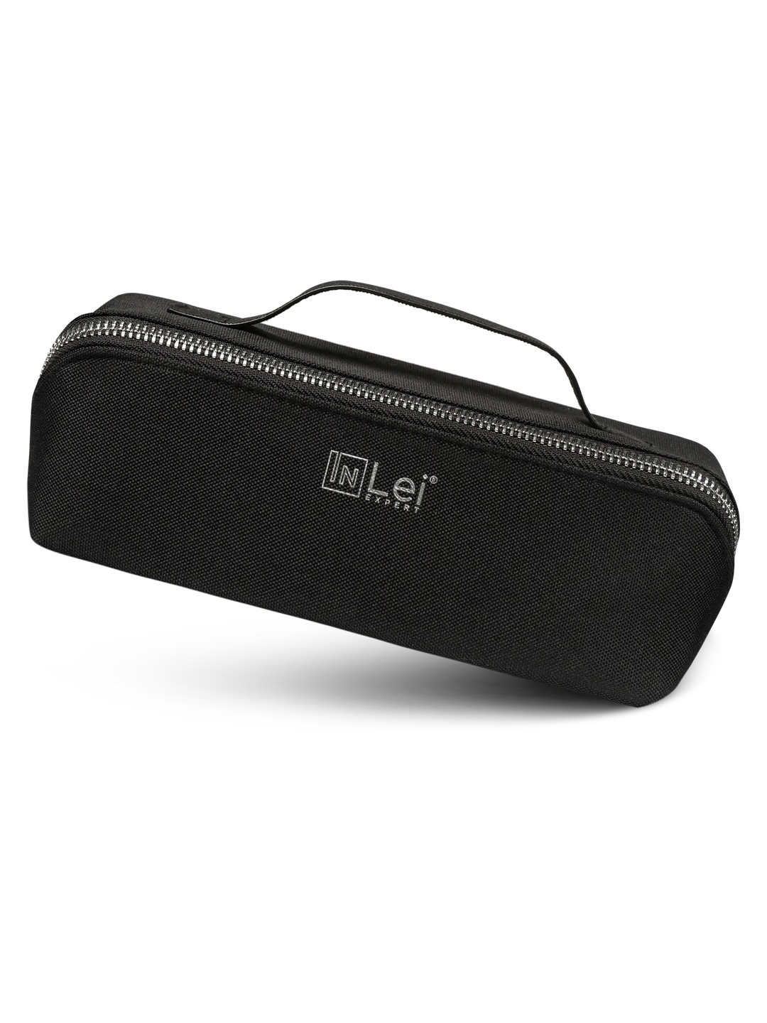 Black carrying case with handle and visible brand logo on a white background