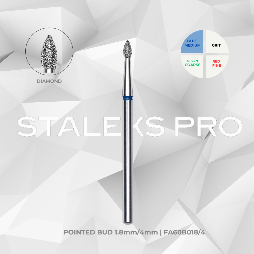 Staleks PRO Diamond Drill Bit | Pointed BUD  | 1.8 mm/4 mm & 25mm/4.5mm | FA60