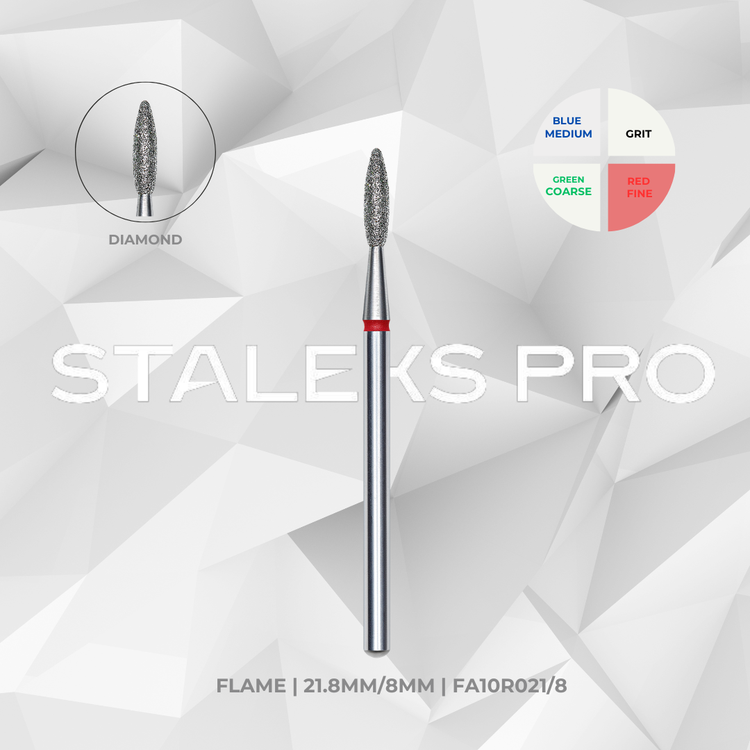 Staleks PRO Diamond Drill Bit | Flame | 16mm/8mm & 2.1 mm/8 mm | FA10