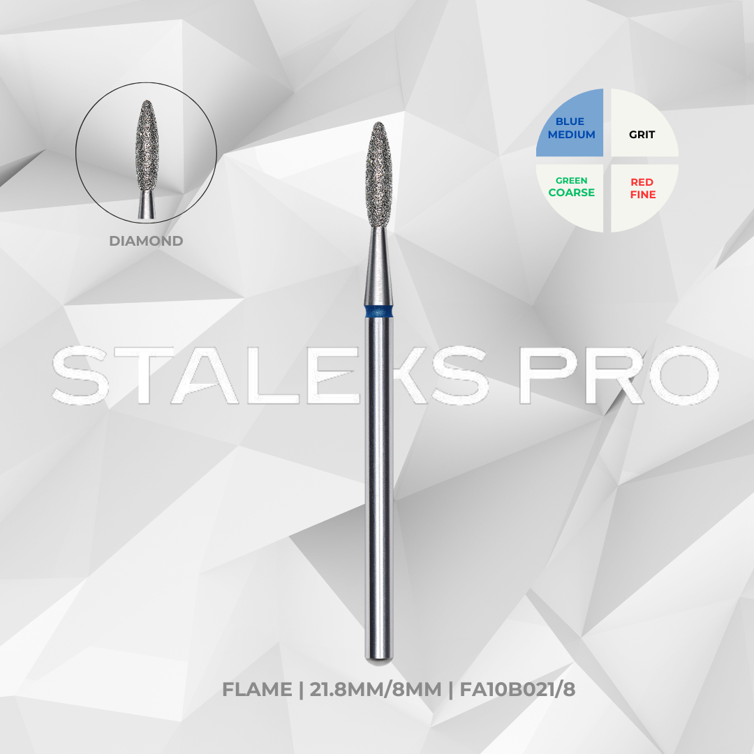 Staleks PRO Diamond Drill Bit | Flame | 16mm/8mm & 2.1 mm/8 mm | FA10