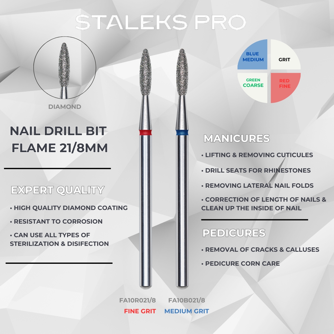 Staleks PRO Diamond Drill Bit | Flame | 16mm/8mm & 2.1 mm/8 mm | FA10