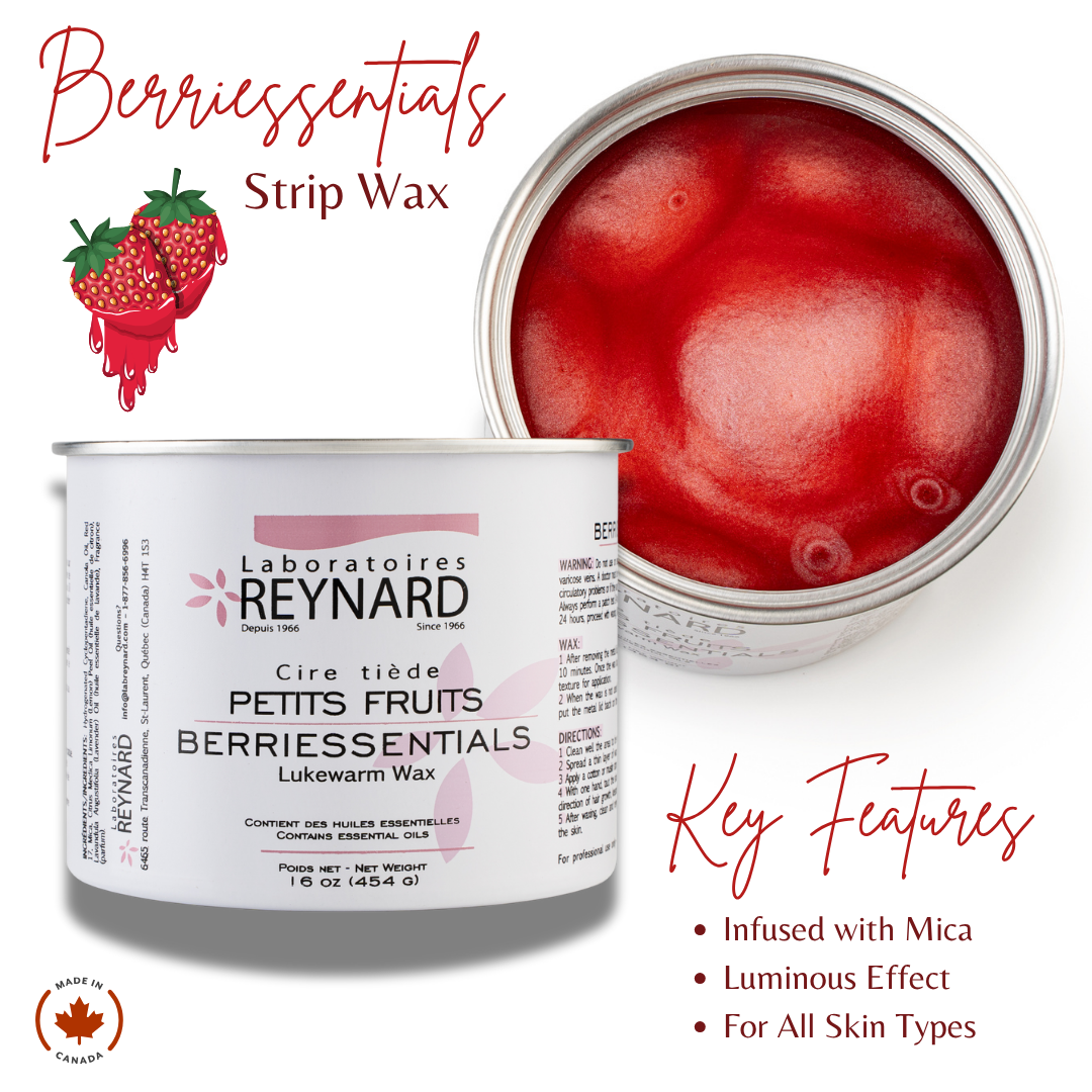 Berrisessential strip wax in 16oz jar with red berry color