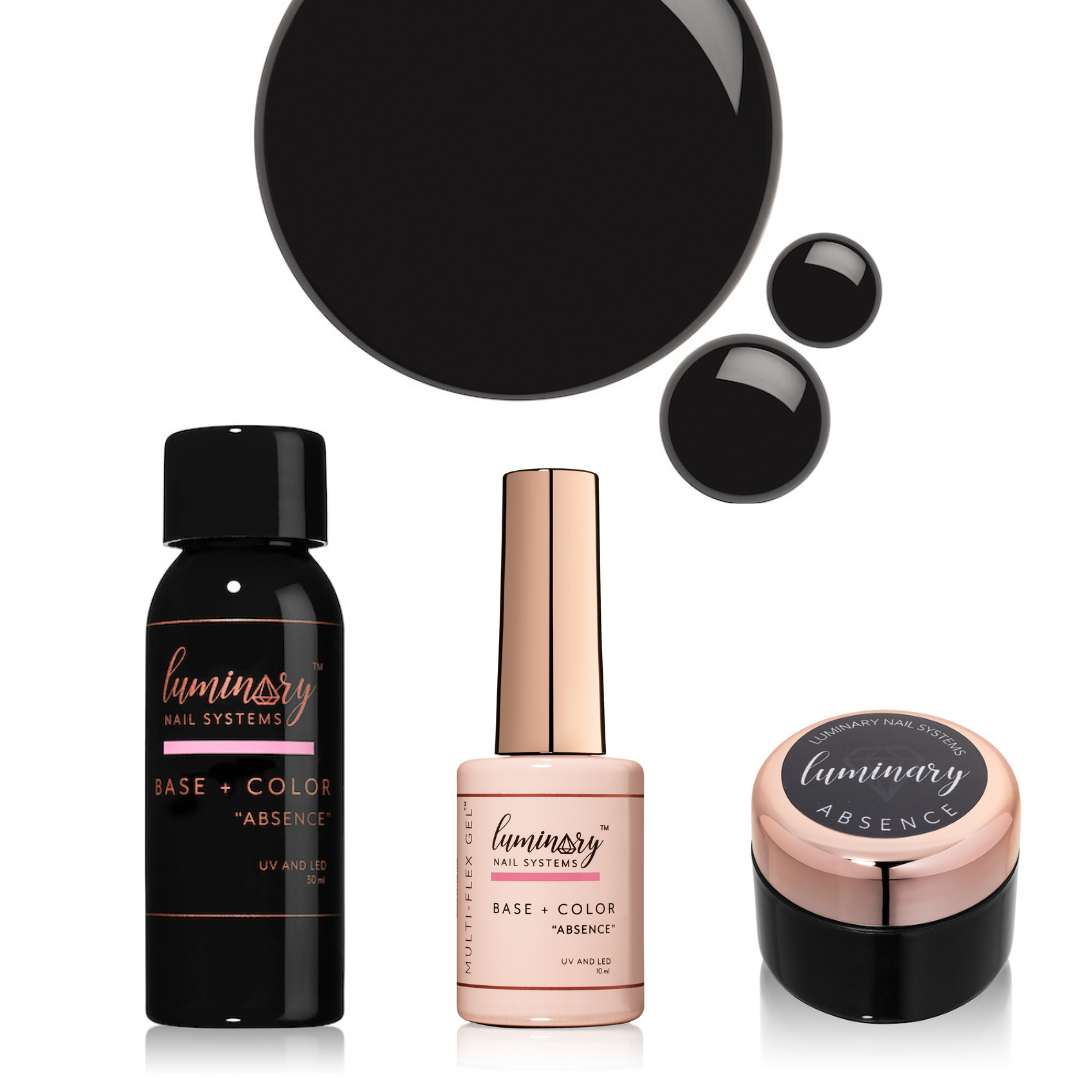Combo kit Luminary Absence black gel polish, multi-flex builder gel base and colour in one