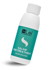 A bottle of InLei Saline Pretreatment solution for eyelash and eyebrow treatments.