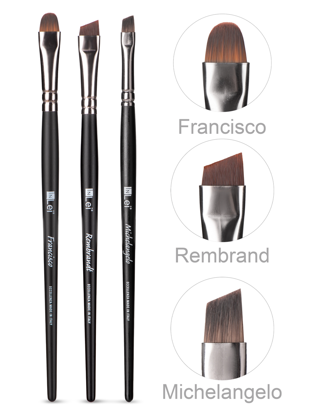 InLei brow brush collection with Rembrandt, Francisco, Michelangelo