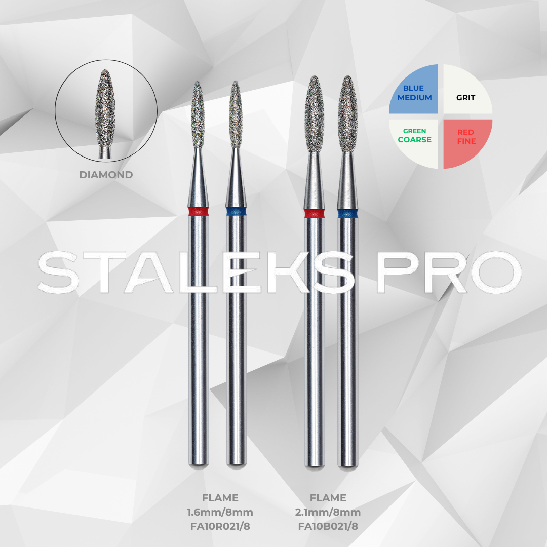 Staleks PRO Diamond Drill Bit | Flame | 16mm/8mm & 2.1 mm/8 mm | FA10