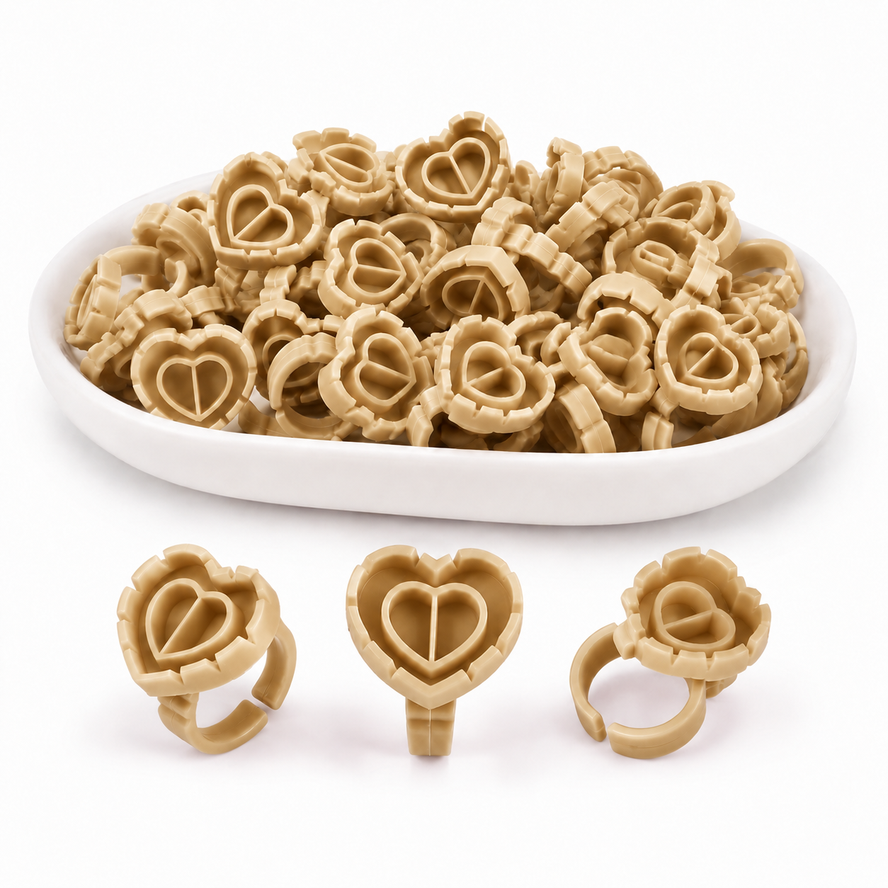 Gold heart-shaped lash adhesive holder rings for professional lash artists