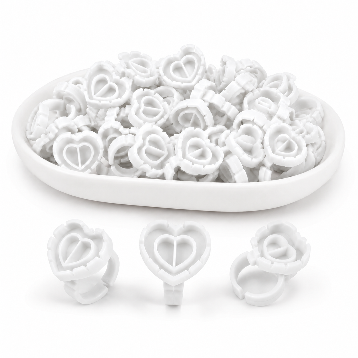 White heart-shaped lash glue rings for clear and black adhesive