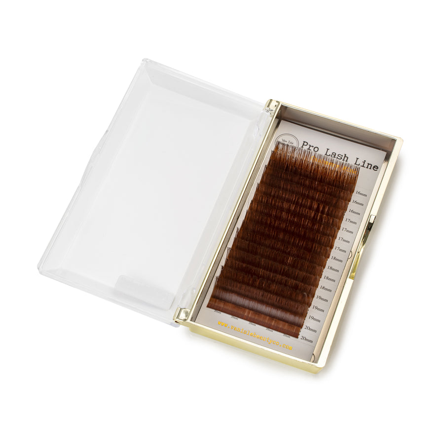 Brown Volume Lash Extensions – .07mm thickness C & D curl with foil backing, 16 lines per tray