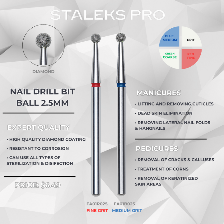 Staleks PRO Diamond Drill Bit | 2.5 mm BALL | FA01_025