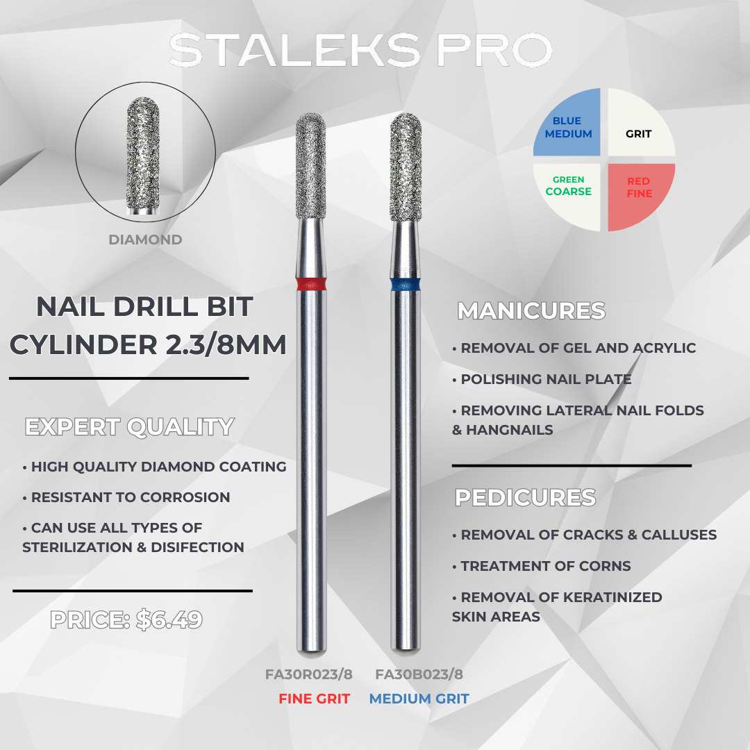 Staleks PRO Diamond Dril Bit | CYLINDER | 2.3 mm/8 mm | FA30_023/8