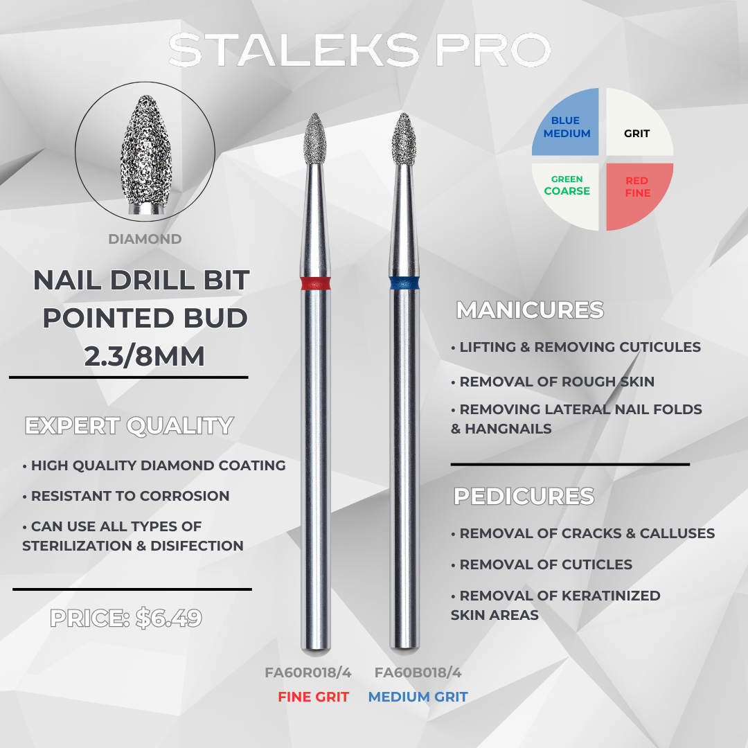 Staleks PRO Diamond Drill Bit | Pointed BUD  | 1.8 mm/4 mm |  FA60_018/4 & FA60_25/4.5