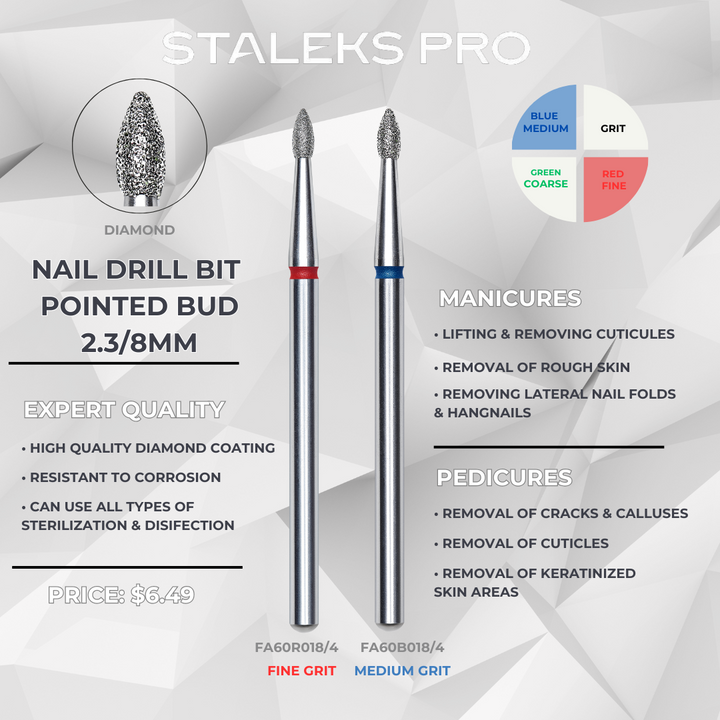 Staleks PRO Diamond Drill Bit | Pointed BUD  | 1.8 mm/4 mm |  FA60_018/4 & FA60_25/4.5