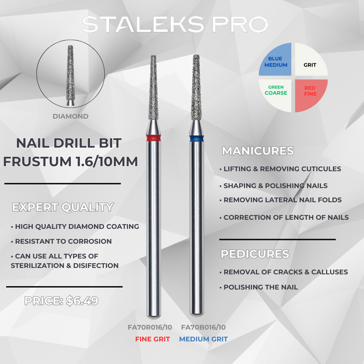 Staleks PRO Diamond Dril Bit | FRUSTUM | 1.6/10 mm & 1.8/8mm | FA70_016/10 | FA70_018/8