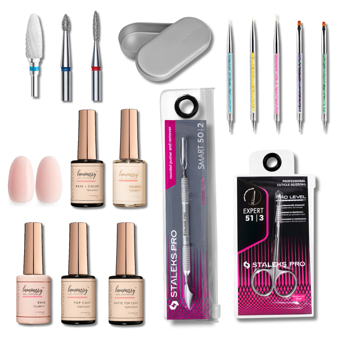 Professional nail starter kit with Staleks tools and Luminary gel