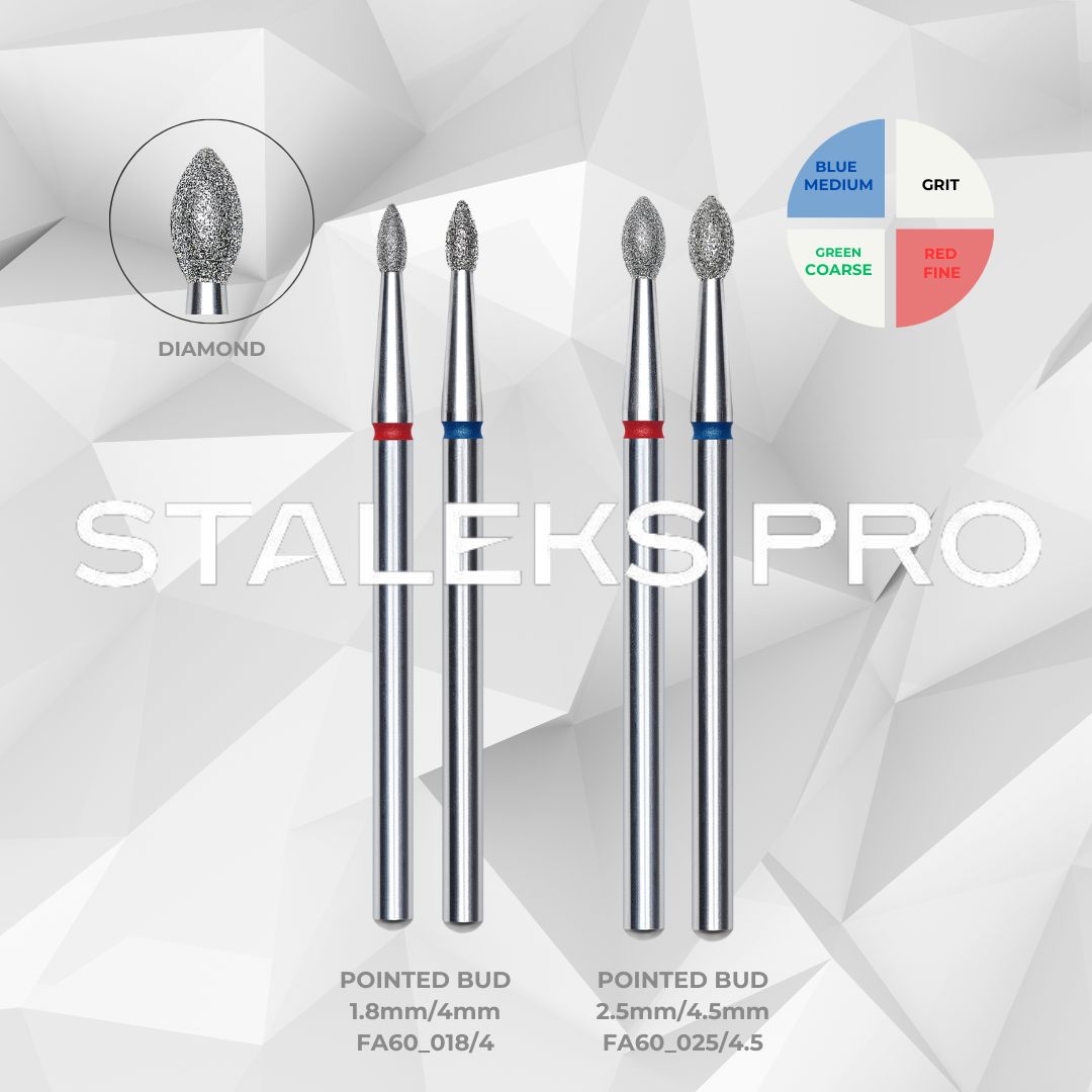 Staleks PRO Diamond Drill Bit | Pointed BUD  | 1.8 mm/4 mm & 25mm/4.5mm | FA60