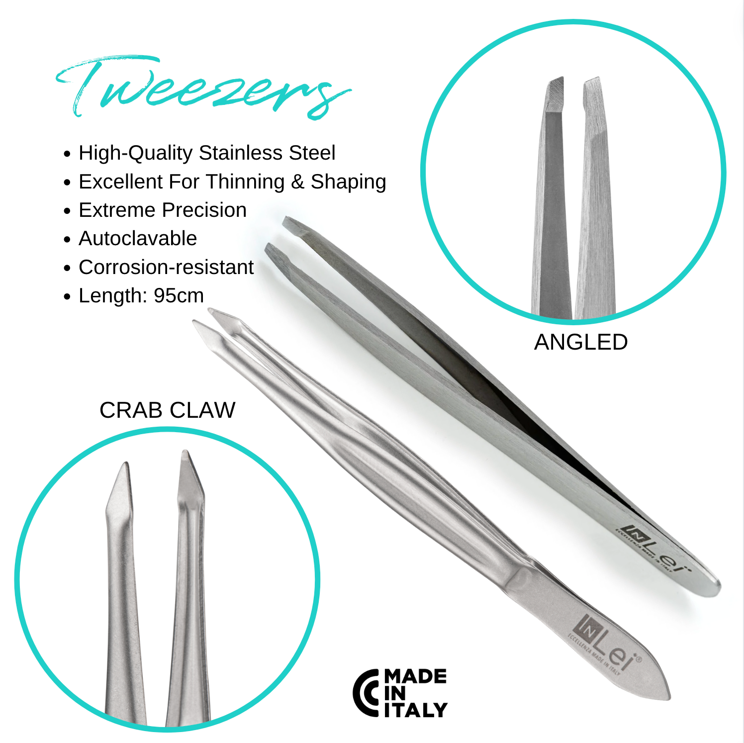 Italian Brow Tweezers by InLei® – Autoclavable Stainless Steel
