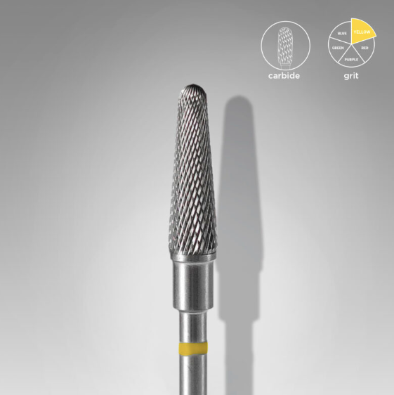 Staleks Carbide Drill Bit “Frustum” Yellow | Soft Grit for Nail & Skin Work 4/13