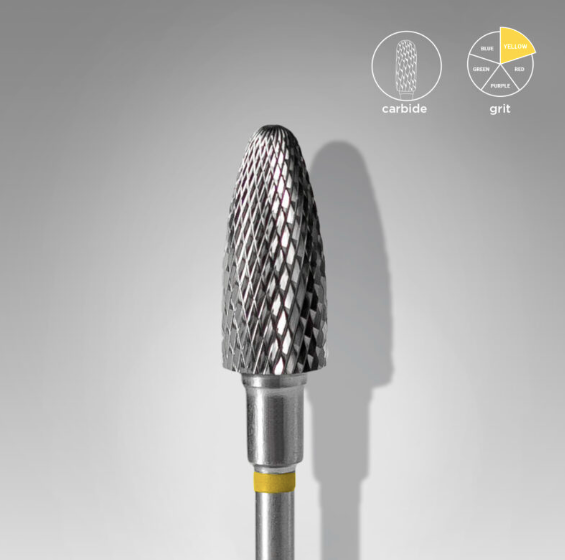 Staleks Carbide nail drill bit, "corn" yellow | head diameter 6 mm / working part 14 mm