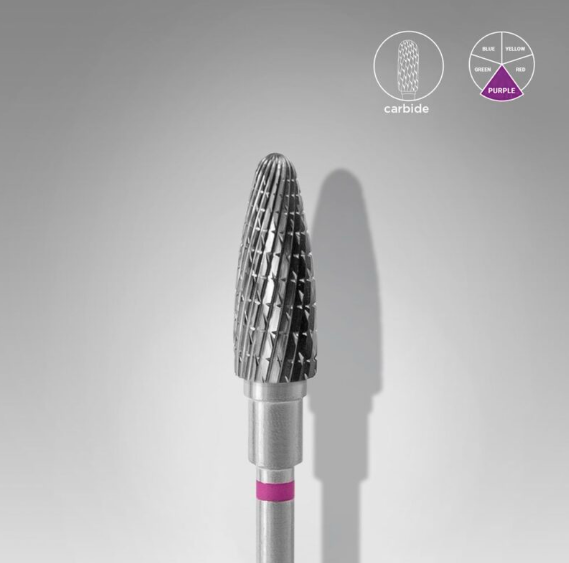 Staleks Carbide nail drill bit, "corn" purple, head diameter 5 mm / working part 13 mm