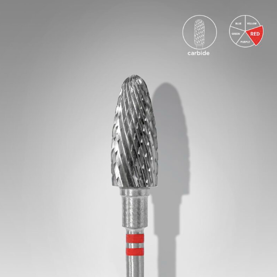 Staleks Carbide nail drill bit for left-handed users, "corn" | red | 6mm/14 mm | FT91R060/14