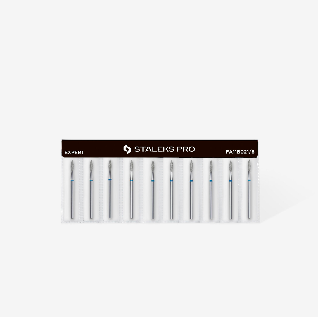 Professional flame-shaped nail drill bit 2.1mm blue notch medium grit