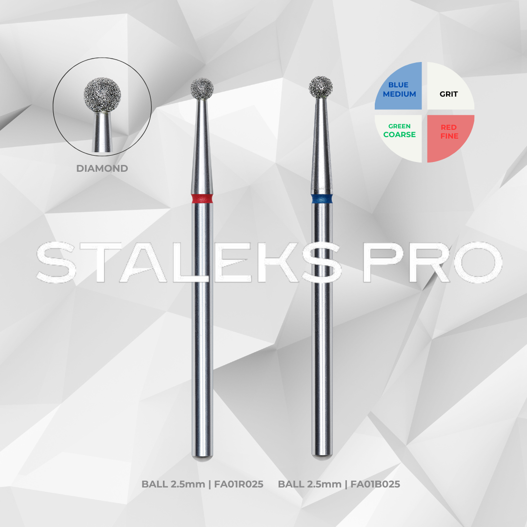Staleks 2.5mm ball diamond bit in red or blue grit for e-file