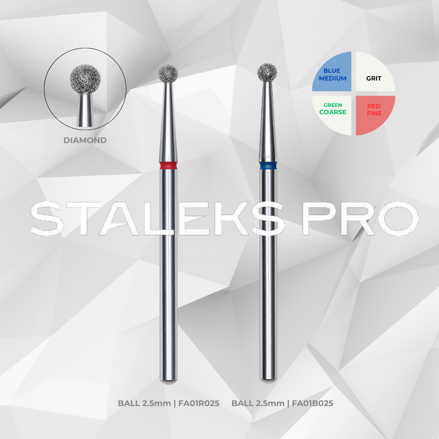Staleks 2.5mm ball diamond bit in red or blue grit for e-file
