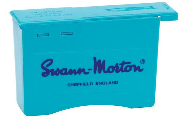 Blue Swann-Morton blade removal box for sharps safety