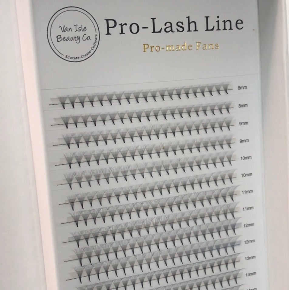 Close-up of heat-bonded 12D lash fans with pointed base