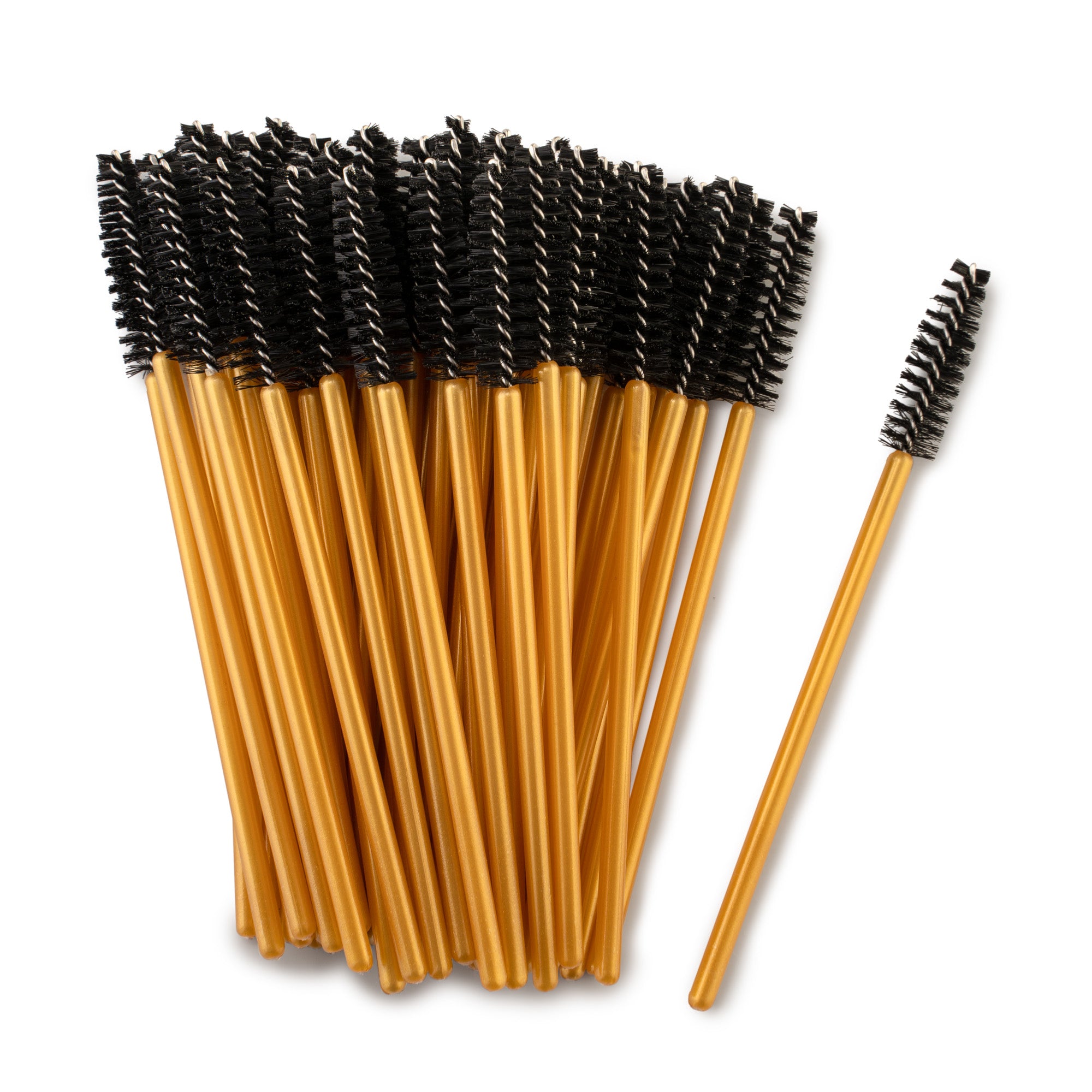 50 pack multi-coloured disposable mascara wands for lash lifts, extensions, and brow styling – professional beauty tools gold and black mascara wands