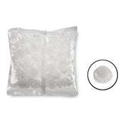 A pack of disposable clear plastic cups designed for use in eyelash extension applications, with a close-up of a single cup showing the V-shaped tip opening.