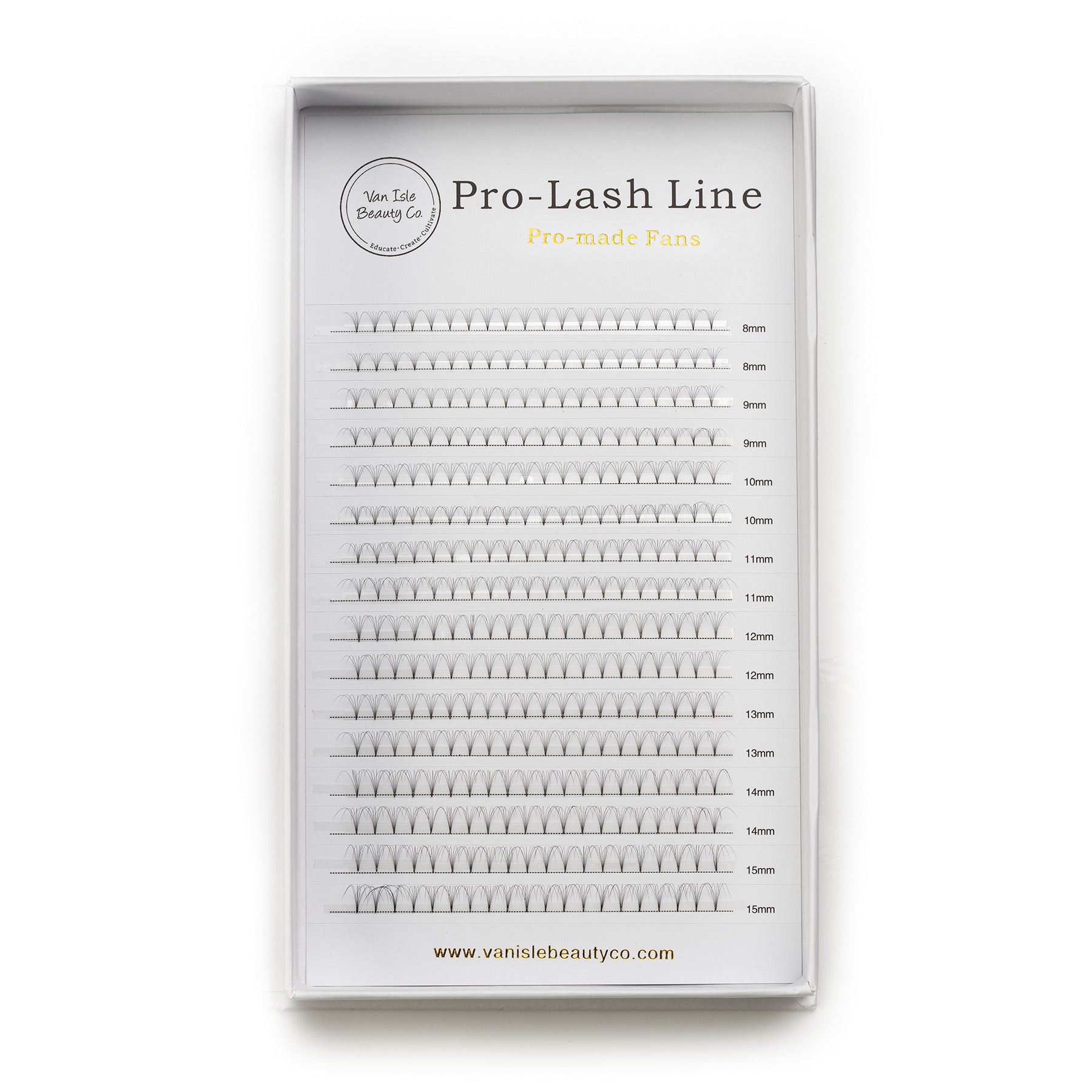 320-count tray of 6D lash fans in mixed lengths for volume lash sets