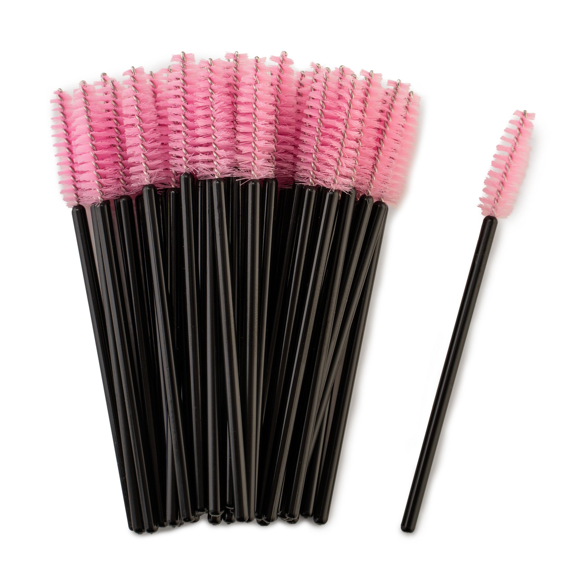 Pink and black mascara wands for lash extensions and brow treatments