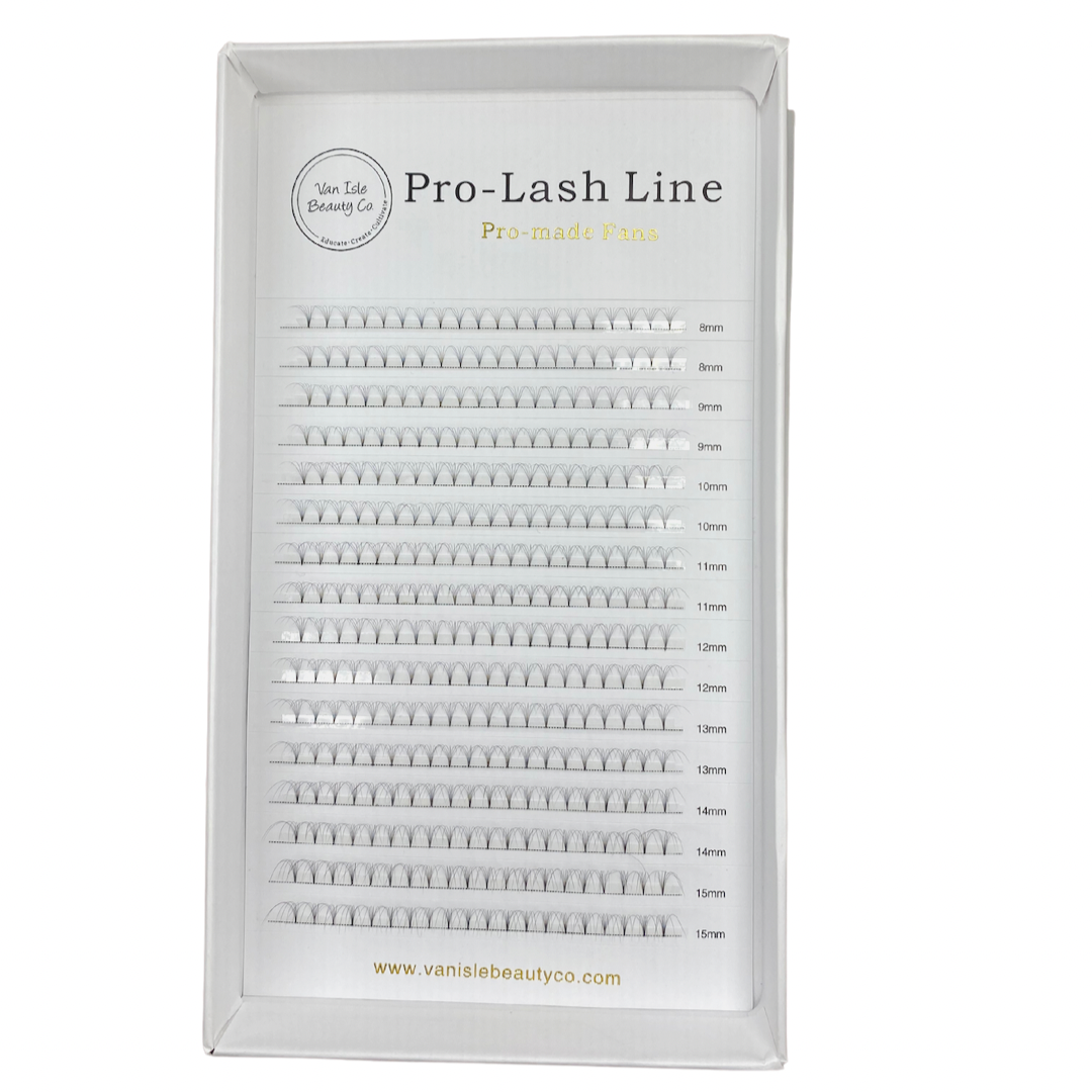 Close-up of 6D heat bonded volume lash fans with pointed base