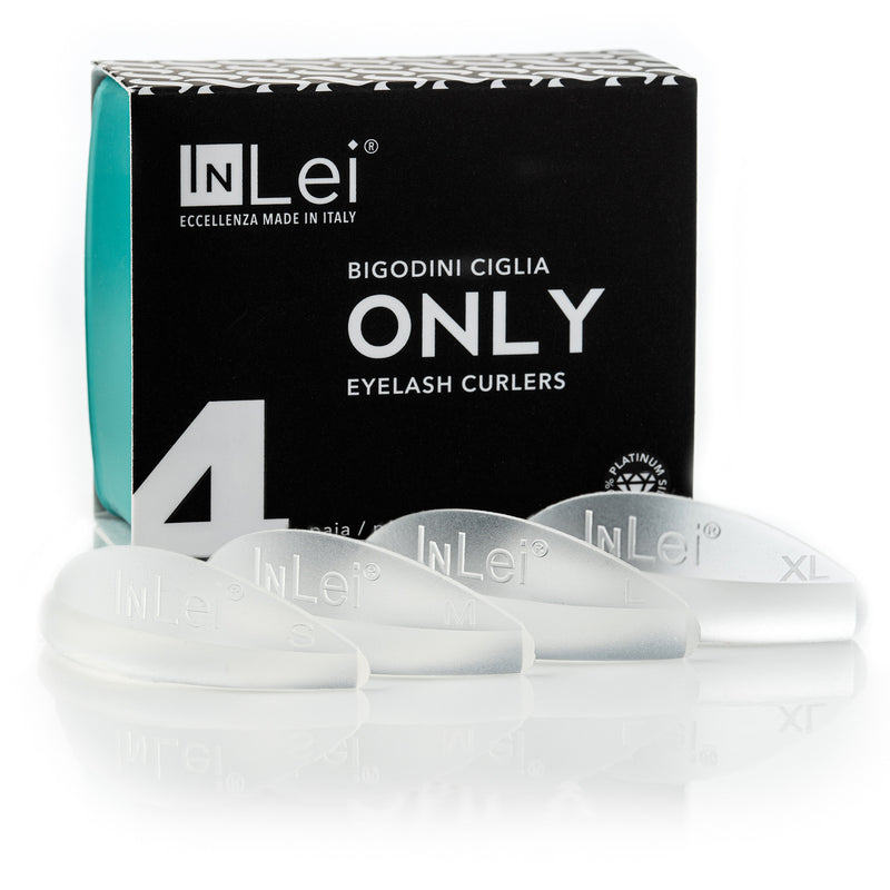 4 different sizes of lash lift shields that come in a Small, Medium Large and X-Large Curl
