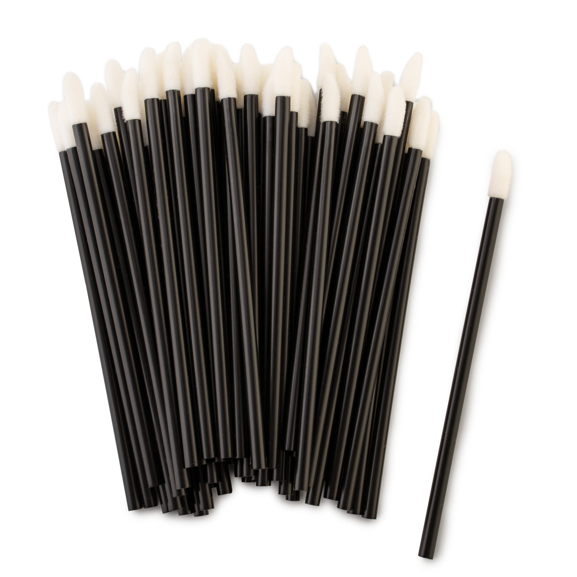 Black Lint-free lip wands for lash extensions, brow laminations, and precise product application – 50 pack disposable applicators