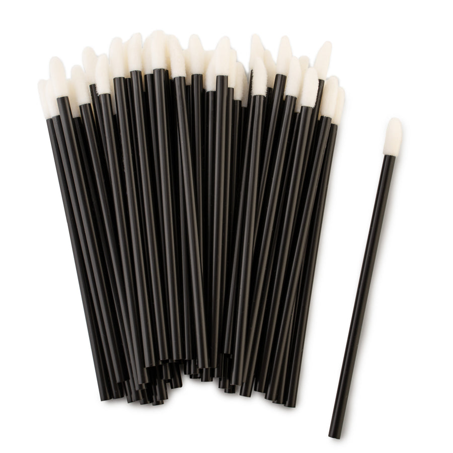 Black Lint-free lip wands for lash extensions, brow laminations, and precise product application – 50 pack disposable applicators